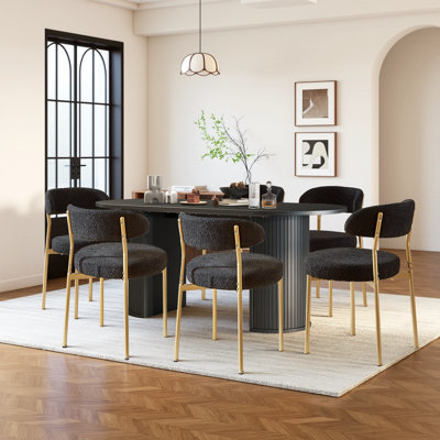 7-piece Modern Dining Room Set, 70.8” Large Oval Dining Table With 6 Upholstered Boucle Dining Chairs