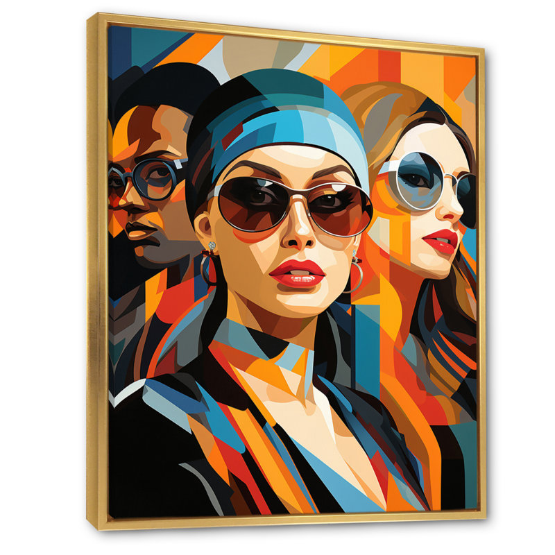 Pop Art Fashion Portrait II - impression sur toile moderne, H 44 po x l 34 po x P 1,5 po, Cadre flottant doré