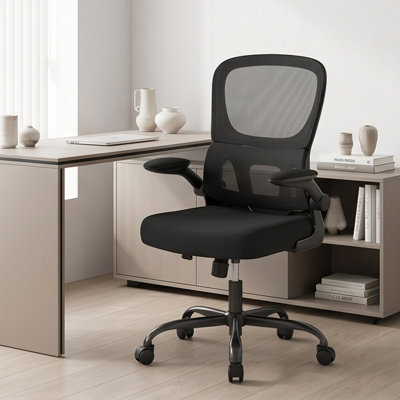 Mesh Ergonomic Office Chair, Adjustable Lumbar Support Computer Desk Chair, Flip-Up Armrest, 90°-120° Tilt Rolling Task Chair, 350lbs Heavy Duty for Study