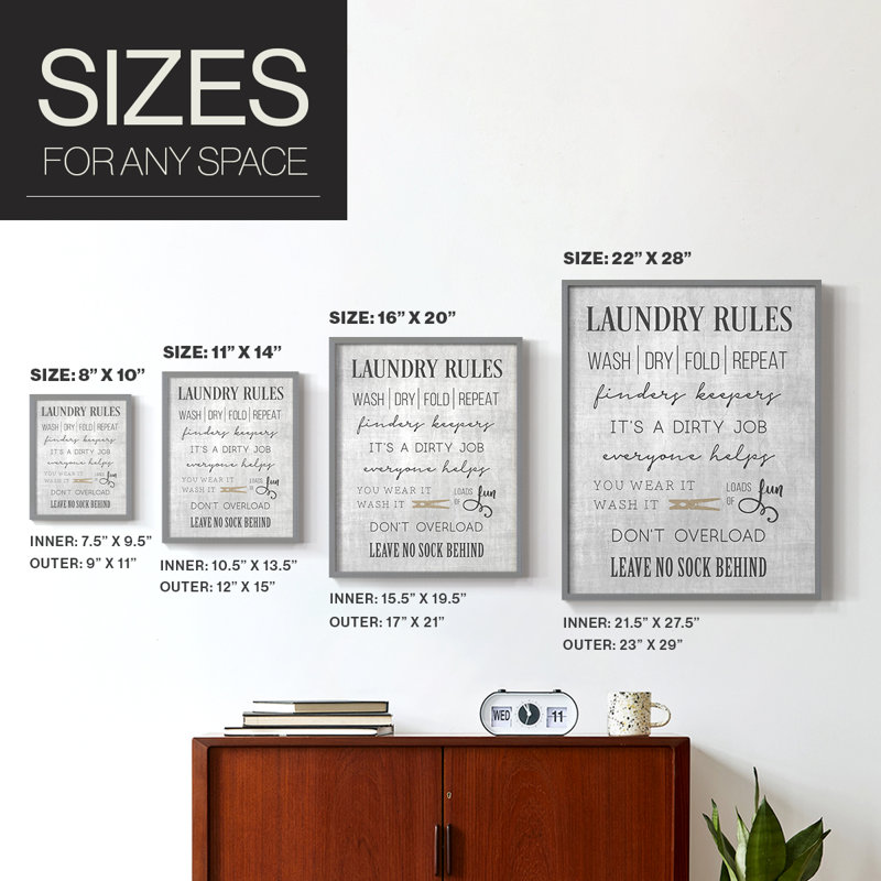 «Neutral Laundry Rules», reproduction encadrée - bois massif, Gris, H 30 po x l 24 po