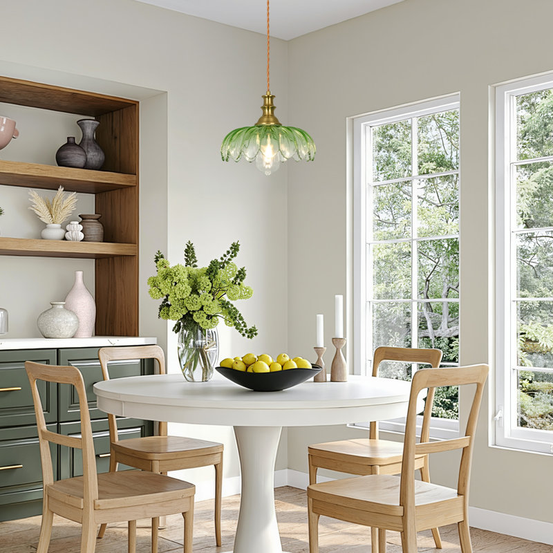 1 - Light 10.23"wide Gold Dome Pendant With Petal Glass Lampshade With Cord, Gradient Green, 1