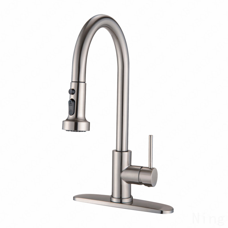 Robinet de cuisine rétractable en acier inoxydable avec distributeur de savon, Nickel brossé