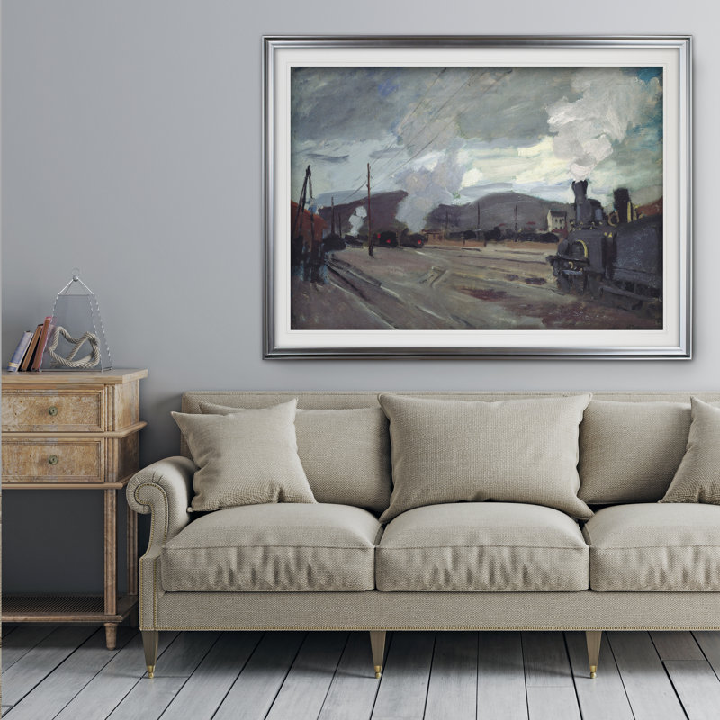 « chemin station » par claude monet print, Cadre argenté, H 31 po x l 43 po x P 1,5 po