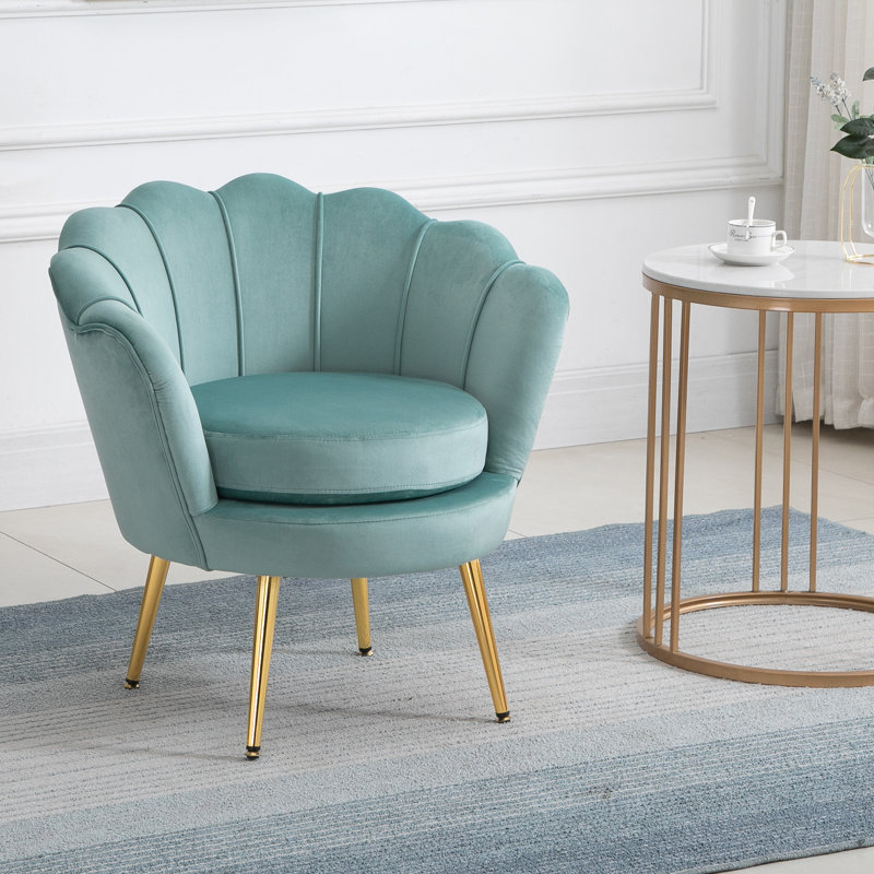 Upholstered Barrel Chair, Green Polyester