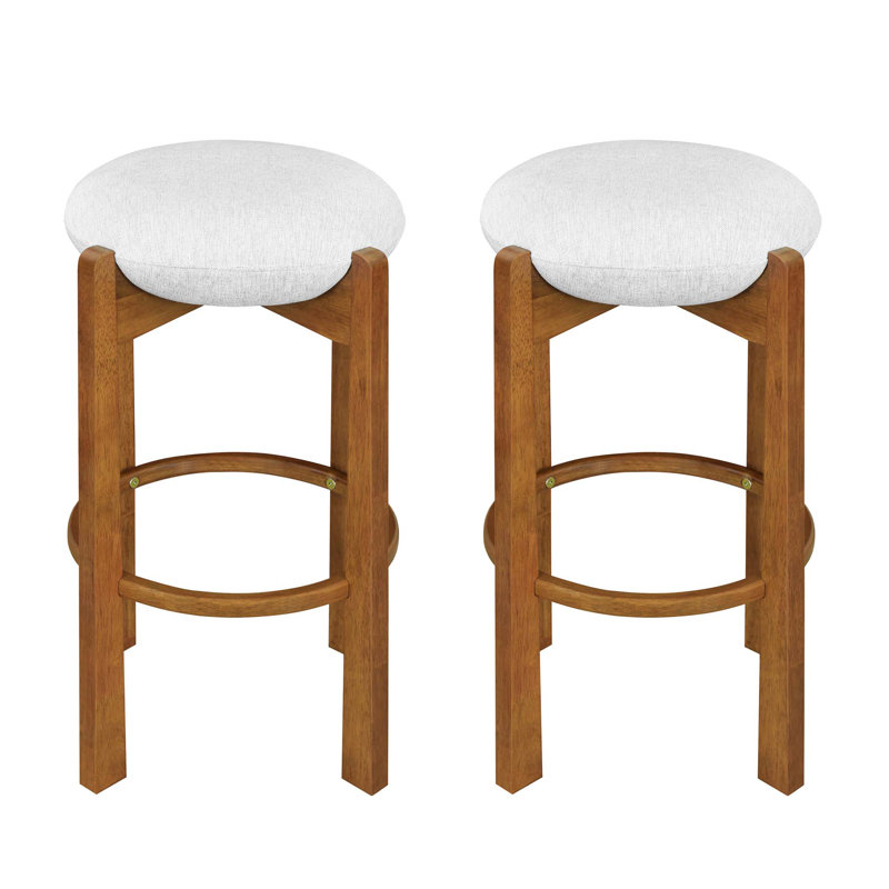 Tabouret d'intérieur rembourré en bois avec revêtement ivoire, Brun, 2