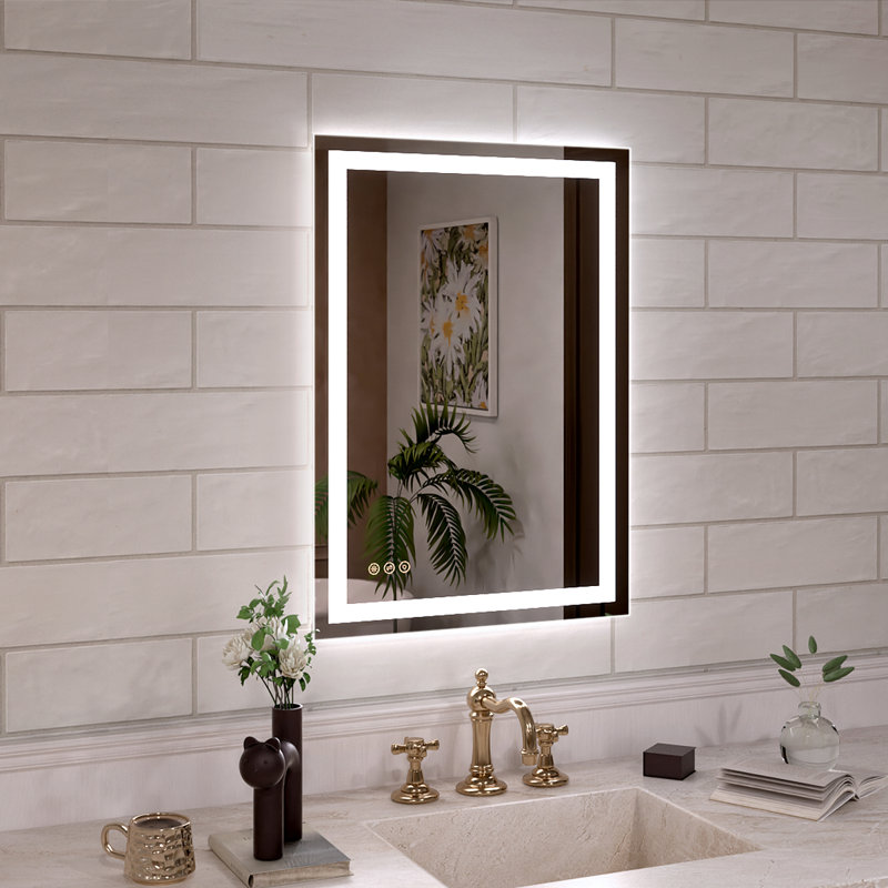 Currin 20 in. W x 30 in. H Rectangular Frameless LED Wall Bathroom Vanity Mirror, 20" x 30"