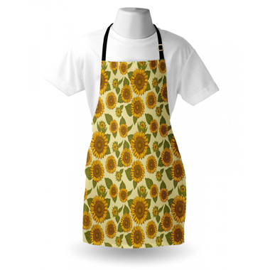 Sunflower apron for women, white apron with pockets, baking gifts