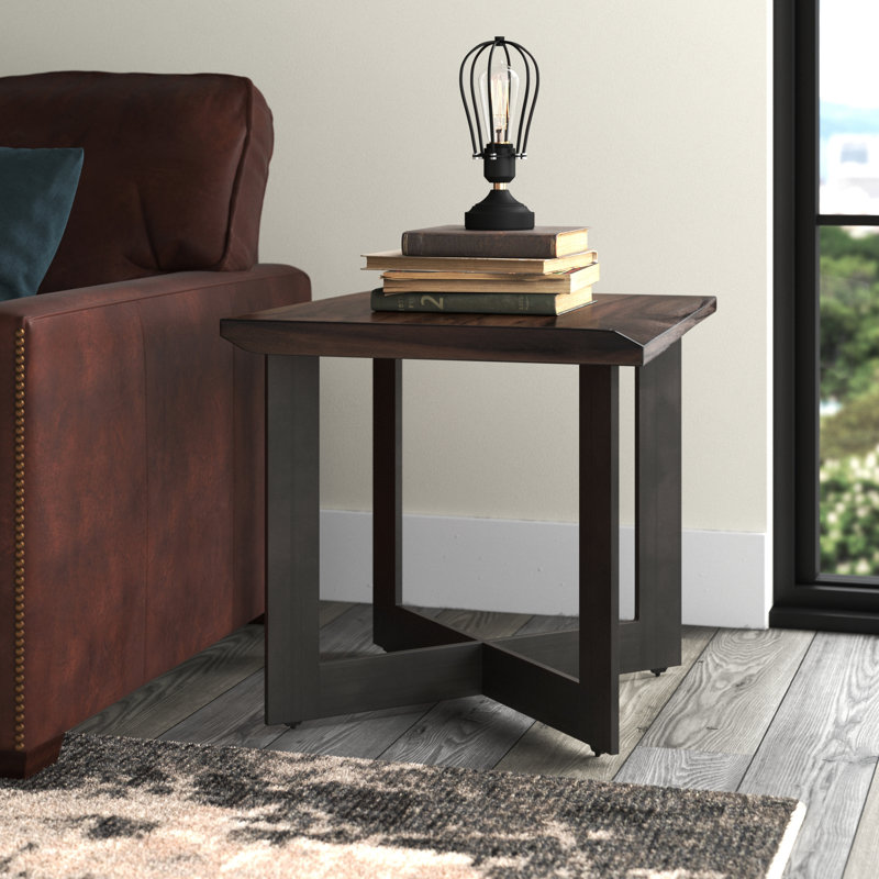 Metivier Square Acacia Wood and Metal Industrial End Table