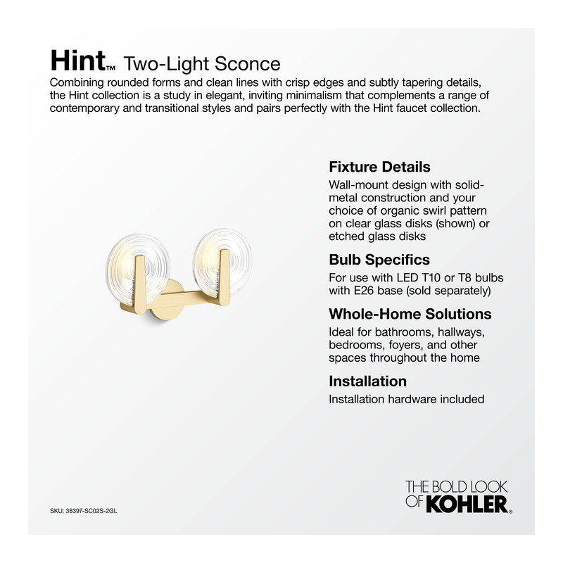 Hint Two-Light Sconce, Brushed Brass
