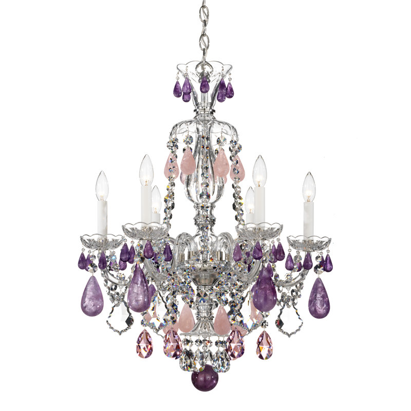 Hamilton 6 - Light Glass Chandelier, Amethyst, Silver