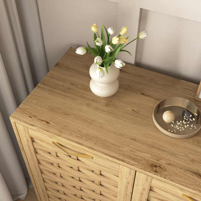 Armoire de rangement à 3 portes de style campagnard avec portes tissées et tablette réglable