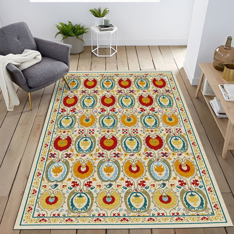 Multi-Colored Traditional Motif Decorative Rug, Rectangle 3'9.81" x 4'11.06"
