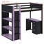 Lit mezzanine une place avec bureau, étagères et tiroirs de rangement, structure en bois massif et MDF, style jeu, gain de place, violet-1976493011
