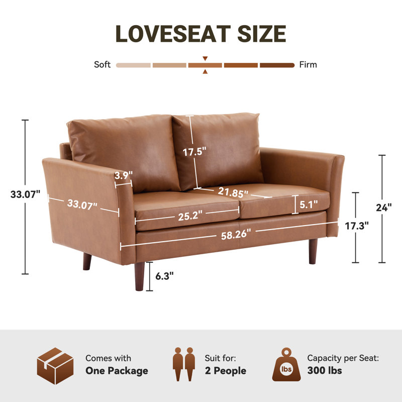 Ebern Designs Bobur Faux Leather Living Room Loveseat Sofa & Reviews ...