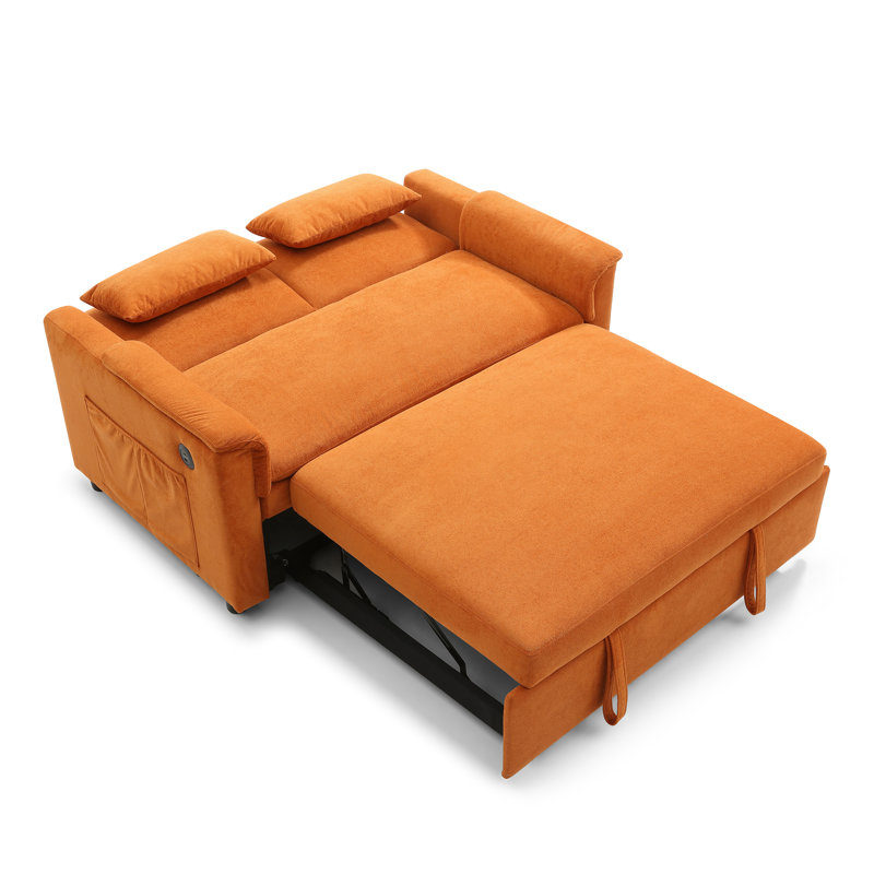 Convertible Loveseat Sleeper Sofa Couch with Adjustable Backrest, 2 Seater Sofa With Pull-Out Bed with 2 Lumbar Pillows