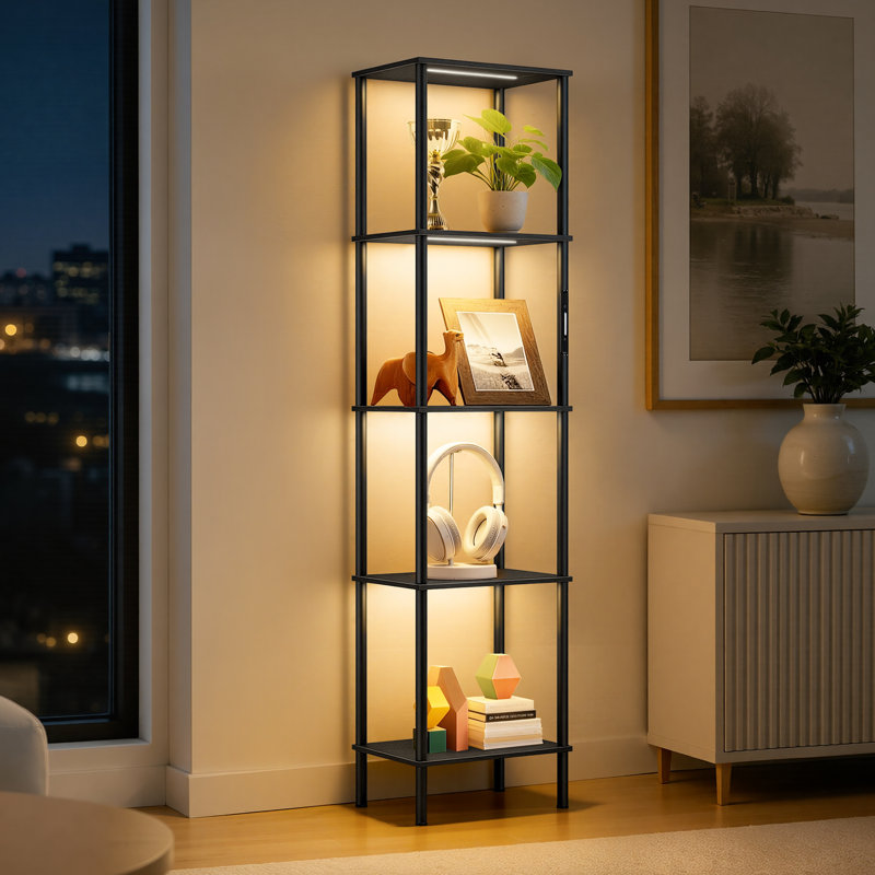 5-Tier Ironck Bookshelf with LED Lights, Touch & Remote Control, Black