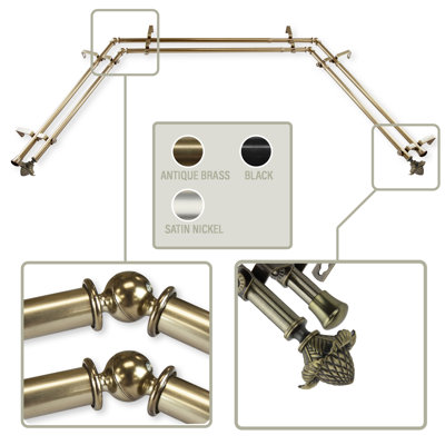 Steel Adjustable Bay Window Double Curtain Rod