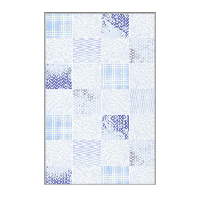 Tapis bleu pastel en polyester tissé à la machine, Tapis de couloir 2 pi 7 po x 6 pi 7 po