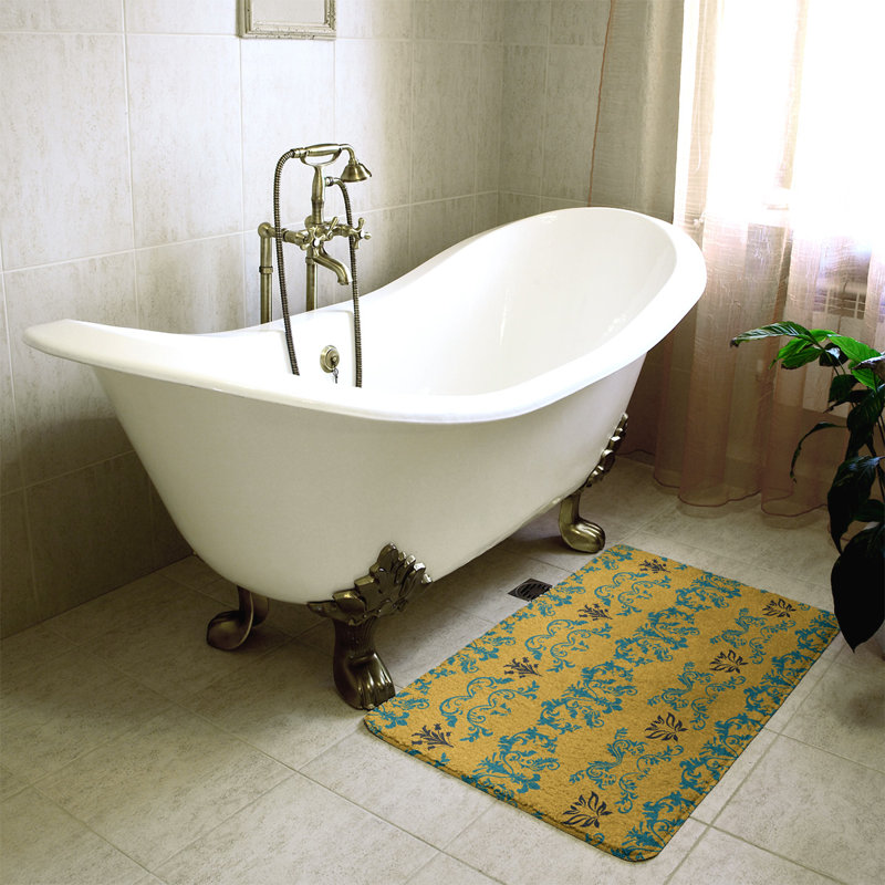 Tapis pour salle de bain Jacksonville, l 21 po x L 34 po, Bleu sarcelle / or / noir