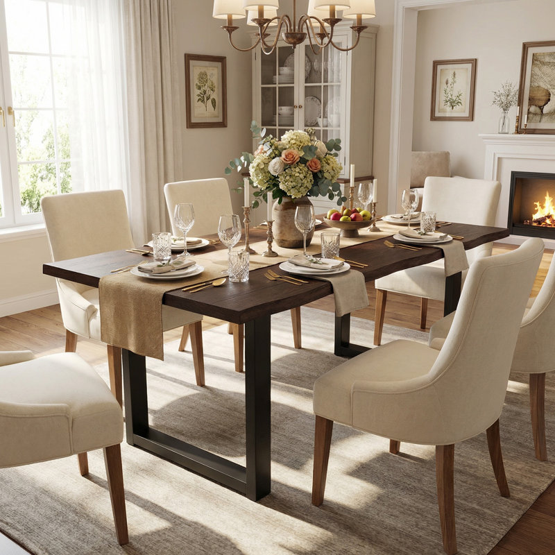 160cm Solid Pine Dining Table for 6 - Rustic Farmhouse Rectangular Table with Black Metal Legs
