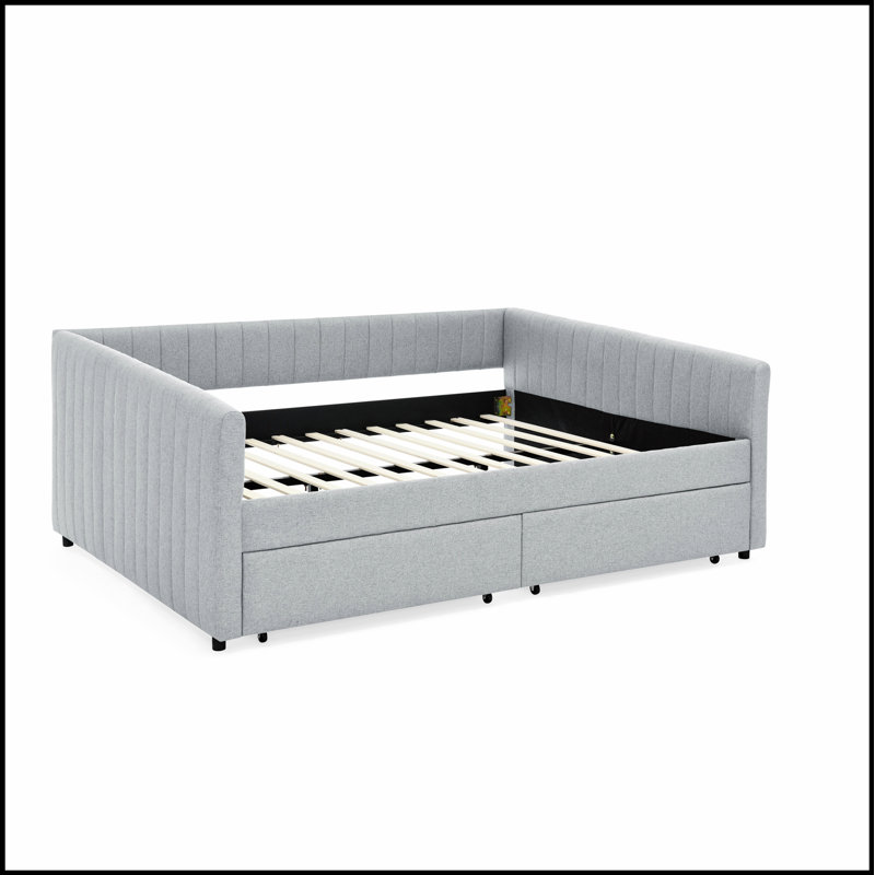 Lit de jour rembourré gris avec rangement spacieux et rembourrage en mousse confortable, parfait pour les chambres modernes