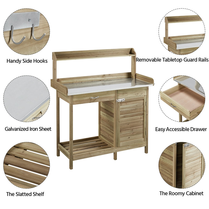 Garden Wood Potting Bench 100% Fir Wood, 	Light Green