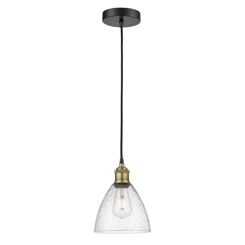 Luminaire suspendu conique à 1 lumière Bluford, H 10,25 po x l 7,5 po x P 7,5 po, Transparent, Laiton antique noir