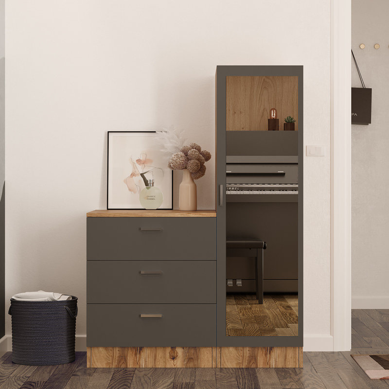 Modern Multi-Purpose Cabinet with 3 Drawers & Numerous Shelves, Atlantic Pine & Anthracite Finish, 15.8 x 55.1 x 17.7 inches | 100% Melamine Coated Particle Board, Stylish Storage Solution for Home & Office