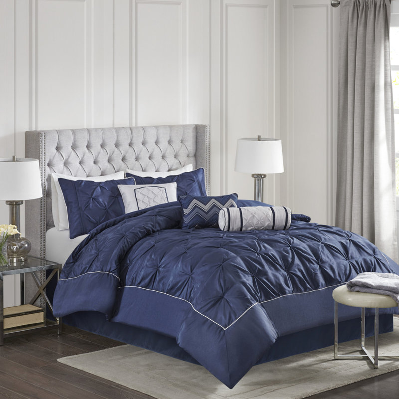 Édredon 7 pièces en très grand bleu marine, articles décoratifs de chambre à coucher avec coussins assortis, Marine