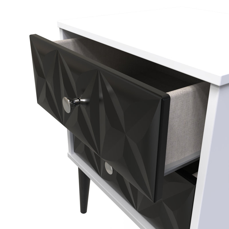 Fully Assembled Gitschier 2 DrawerÂ Bedside Table, Black, White