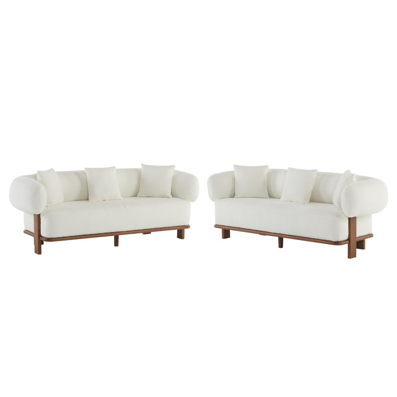 Nyaja 6-seater Rubberwood Boucle Upholstered Sofas With Curved Round Arms, Black