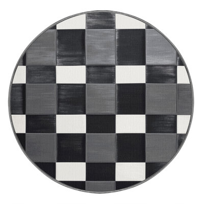 Machine Washable Checkered Gray Area Rug