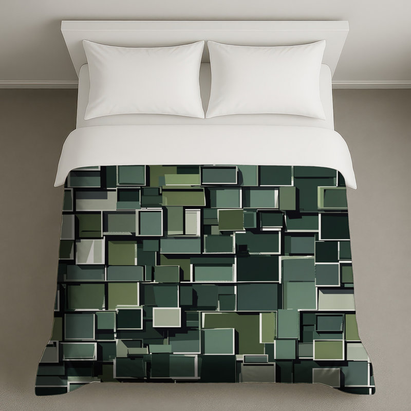 Housses de couette rectangulaires géométriques vertes, Lit simple