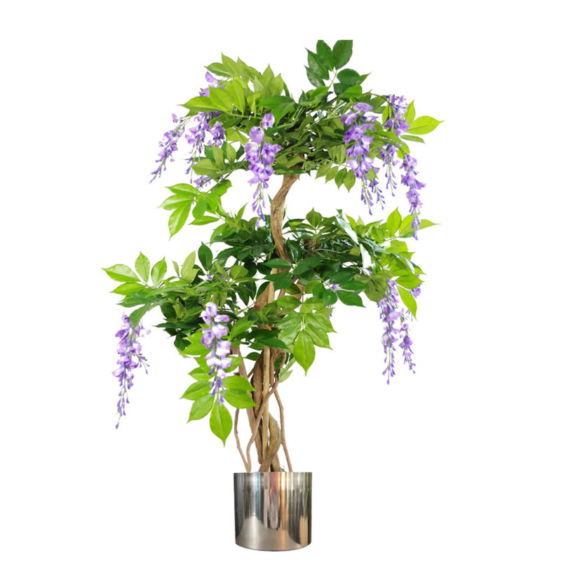 110cm Faux Flowering Tree in Metal Planter, Copper