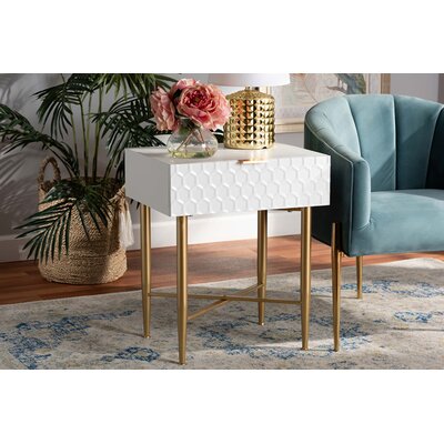 Modern Contemporary Home Bed Room Utility Night Stand White/Gold Finish -  Everly Quinn, 215B5E57B4E64277882634A11313B0D6