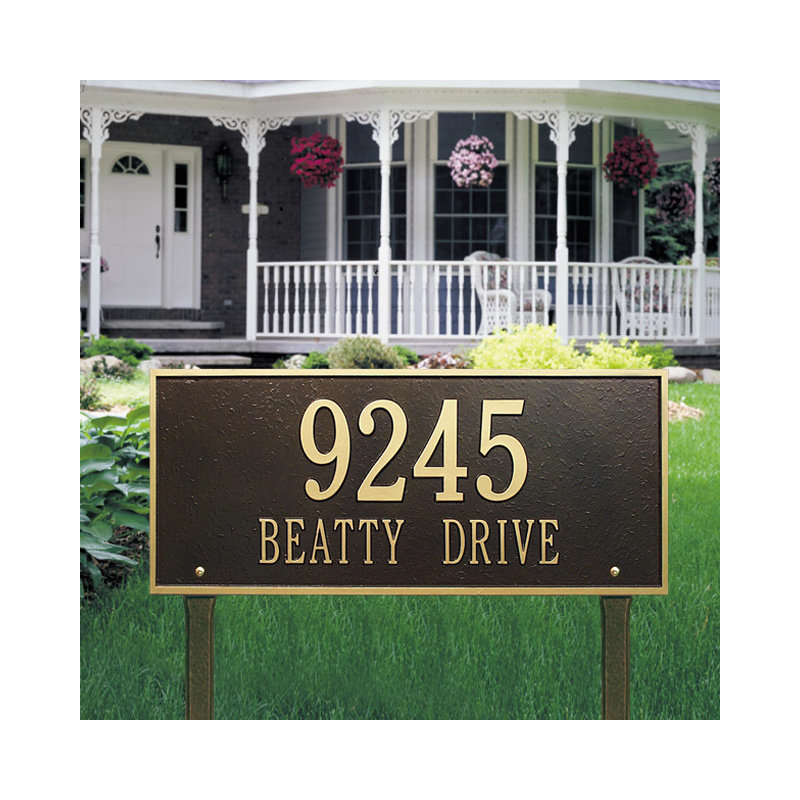 Hartford 2-Line Lawn Address Sign, Black and Gold, Yes