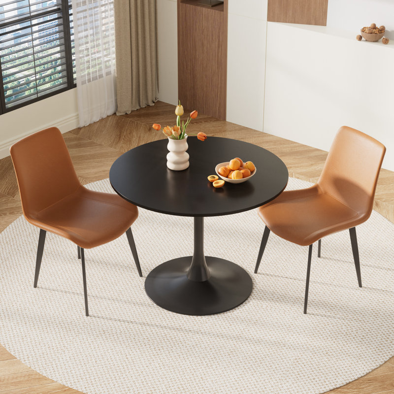 Petit ensemble de salle à manger à piédestal rond, Black, 3 pièces: table, 2 chaises, Brown
