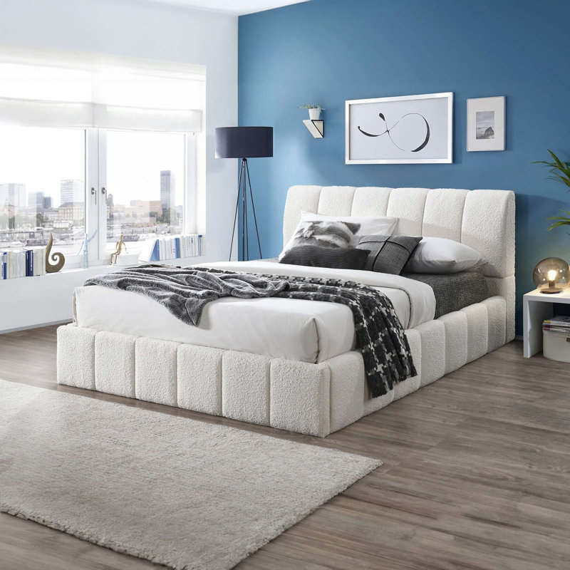 Grand lit plateforme Hilar White Boucle, Queen
