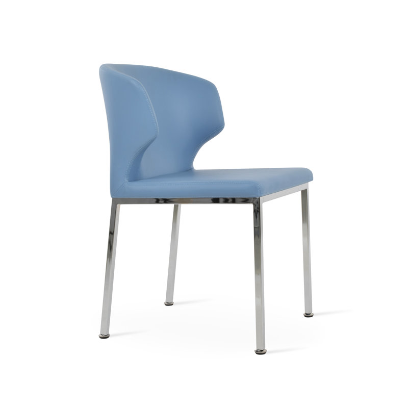 Amed Metal Wingback Upholstered Side Chair, Blue, Chrome