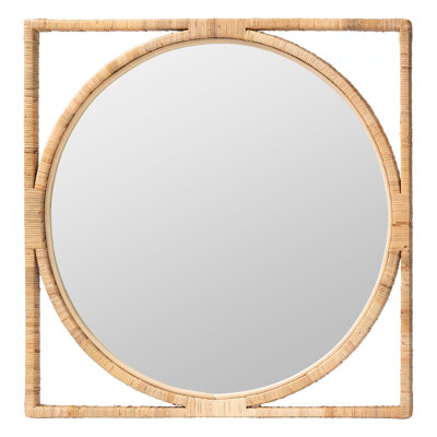 Mirror, Constructed From Natural Rattan, Mahogany Wood, And Engineered Wood