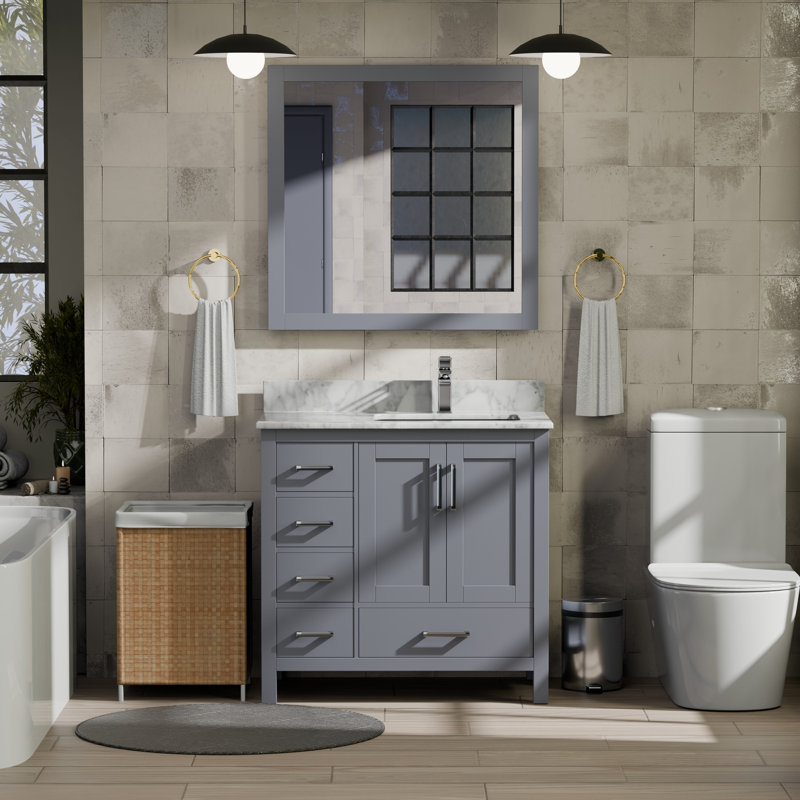Jacques 36 in W x 22 in D Right Offset Single Bath Vanity and 34 in Mirror, Dark Gray
