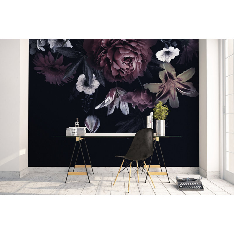 Papier peint amovible fleur de pivoine foncé, L 9 po x l 15 po