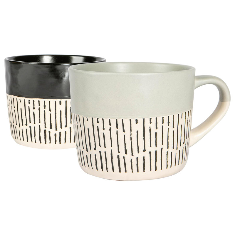 Nicola Spring - Dipped Dash Stoneware Coffee Mug - 450ml - Black/Grey