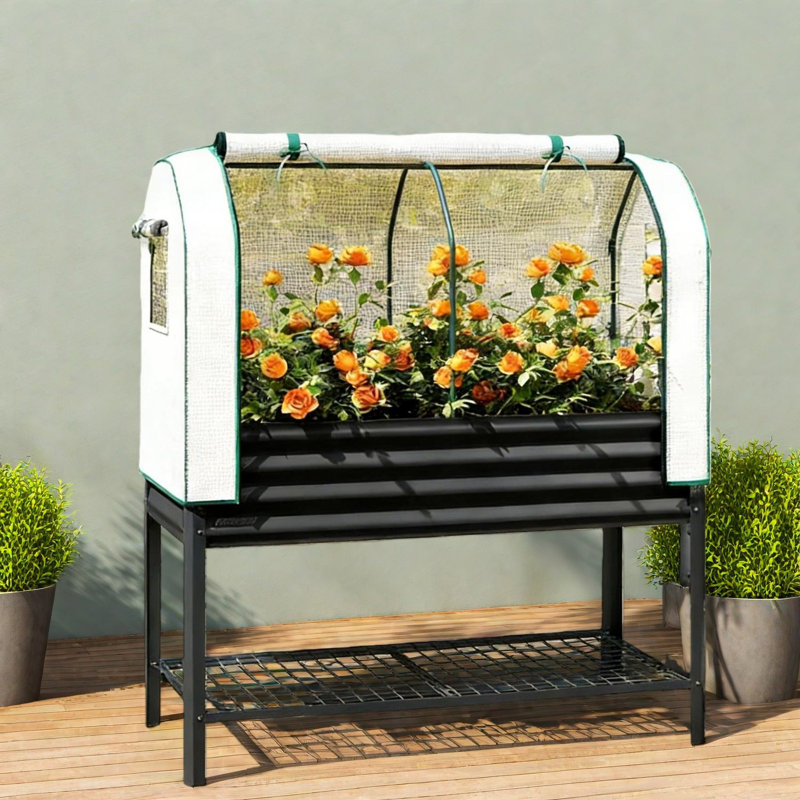 Jardinières spacieuses en métal avec rangement, lit de jardin surélevé moderne pour l'extérieur