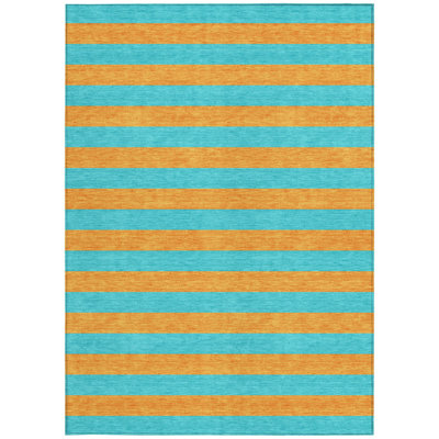 10' X 14' Aqua Striped Washable Non Skid Indoor Outdoor Area Rug