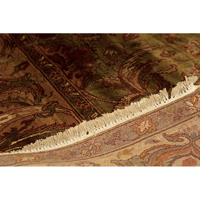Tapis vert et beige noué à la main de haute qualité