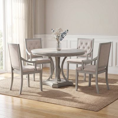 Ensemble de salle à manger rétro 5 pièces - Table ronde extensible et 4 chaises pour cuisine ou salle à manger