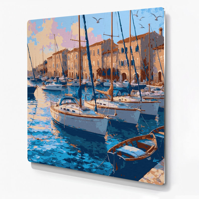 Art mural gris, transport, marina et scènes de port, H 32 po x l 32 po x P 0,05 po