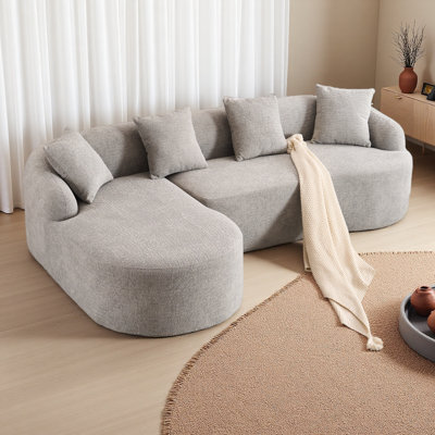 Canapé modulaire en forme de L à compression avec méridienne incurvée, canapé modulaire en chenille sans assemblage, salon à haute densité pour salon