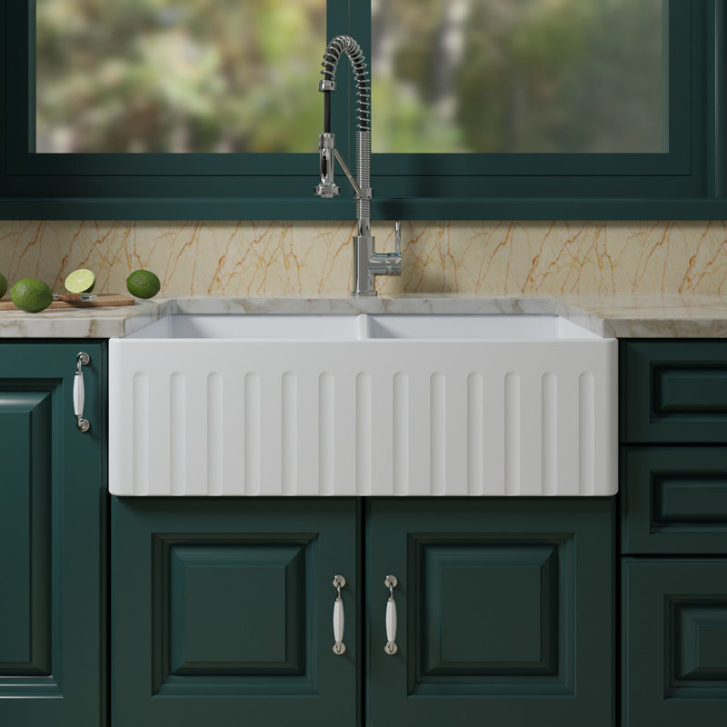 33'' L Double Bowl Fireclay Kitchen Sink